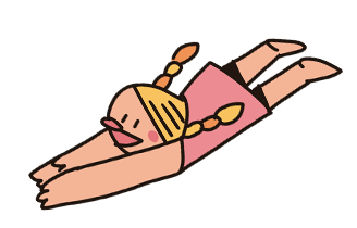 Ilustração com criança de tranças loiras esticando os braços para frente em posição de mergulho..