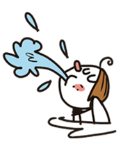 Ilustração de criança na água, jogando um jato de água azul pela boca com expressão divertida.