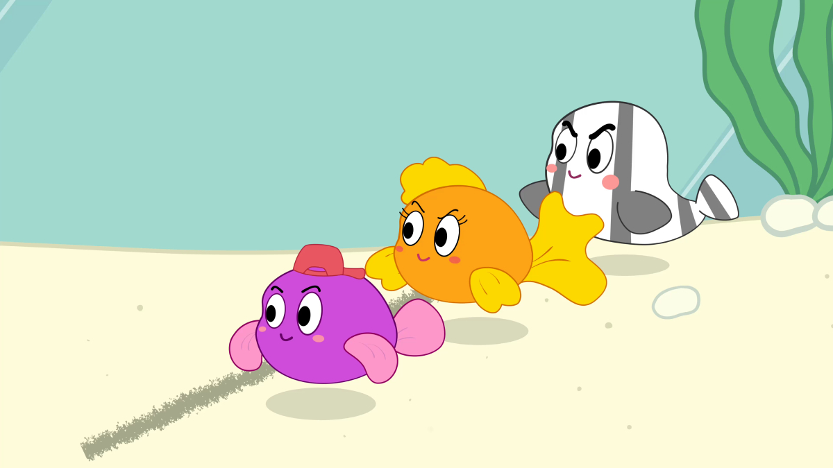 Ilustração com peixes coloridos e algas