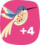 Ícone ilustrado de filmes “Mais quatro”, com beija-flor colorido sobre fundo rosa.