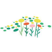 img-curtas-jovens-adultos (1) Ilustração de flores estilizadas em amarelo, laranja e rosa, com hastes e folhas verdes.